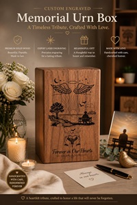 Urna de Madera Estilo Americano Hecha a Mano para Cenizas de Cremación - Árbol de la Vida y Alas de Ángel Grabadas, Ecológica y Personalizada - Product Image 4