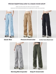 Men's Gray Straight <b>Cargo</b> Pants Elastic Waist Button Fly Multiple Pockets Casual Breathable Lightweight Spring Wear - Product Image 3