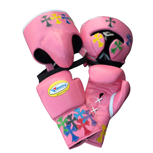 ชุดนวมชกมวย MMA แบบกำหนดเองได้ สำหรับทุกเพศ สีชมพู หนังแท้ ตกแต่งด้วยลายหัวใจหลากสี แบบผูกเชือก ปิดนิ้วมือเต็มรูปแบบ ระบายอากาศได้ดี ซับเหงื่อ - Product Image 2