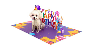 Tarjeta de felicitación 3D emergente con perro y pastel para fiesta de cumpleaños - Product Image 3