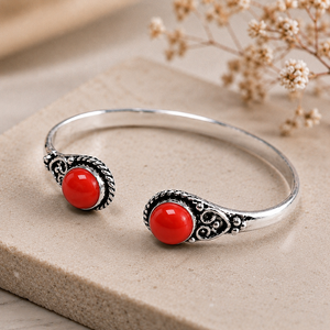 Boho Coral Classic Brass Open <b>Cuff</b> Bangle <b>Silver</b>/Gold Plated Bezel Set Unisex Gift Statement <b>Bracelet</b> Town - Product Image 3