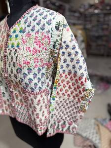 Handmade Floral <b>Quilted</b> Cotton Jacket Mandarin Collar <b>Single</b> Button Closure Full Sleeve Spring Women's Reversible Style GIFT - Product Image 3