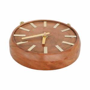Wooden Desk <b>Clock</b> With Brass Accents Minimalist Design Battery Operated Quartz Movement Circular Shape For Home Offices Use - Product Image 2