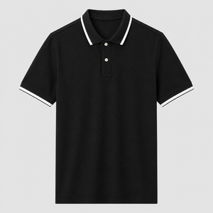 Camiseta Polo Moderna para Hombre con Cuello a Rayas Negras, Suave, Transpirable, de Manga Corta, Informal, Deportiva, para Uso Diario - Product Image 1