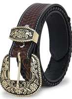 Ceinture Western en Cuir Véritable pour Homme Rub International avec Accents Turquoises, Boucle Métallique Gravée et Motif Floral Embossé de Haute Qualité