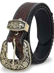 Cinturón Western de Cuero Genuino para Hombre Rub International con Detalles en Turquesa, Hebilla Metálica Grabada y Patrón Floral en Relieve - Product Image 5