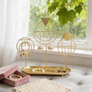 Organizador de Joyas Artístico con Marcos Geométricos, Diseño de Múltiples Ganchos, Bandeja Integrada, Almacenamiento Anti-Enredos, Exhibición Elegante - Product Image 1