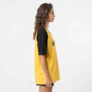 Hawk Eye Women's Yellow Black Half Sleeve <b>V</b>-<b>Neck</b> <b>T</b>-<b>Shirt</b> Loose Fit Casual Jersey Print Logo Top Spring Summer 100% Cotton - Product Image 4