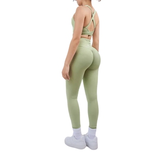 Custom Low MOQ Reversible Print/Striped Sexy Cross Wrap Sports Bra & High Waist Leggings Women's <b>Tie</b> <b>Back</b> Gym Yoga 2-Piece Set - Product Image 2