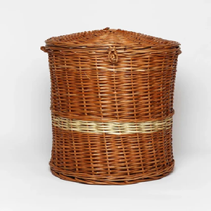 Tall <b>rectangular</b> woven laundry <b>basket</b> with vertical braid accents, a hinged lid, available at wholesale prices. - Product Image 2