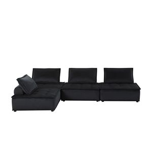 Divano Componibile Anna in Velluto Nero da 120 Pollici, 4 Pezzi, per Soggiorno - Product Image 2