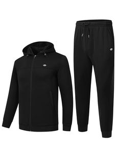 Ensemble de sweat-shirt à capuche zippé en polaire noir pour homme, coupe classique, coupe-vent, design uni, devant 100% polyester tricoté, hiver - Product Image 3