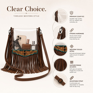 Sac à bandoulière en cuir véritable fait main style western avec une seule sangle réglable et franges transparentes - Product Image 5