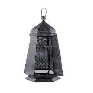 Vela de Metal con revestimiento en polvo para decoración de Festival, farol negro con troquelado, tamaño grande, marroquí - Product Image 1