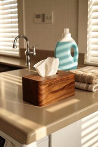 Boîte à mouchoirs de luxe en bois massif de noyer, support rectangulaire arrondi pour serviettes, distributeur de papier de bureau, rangement minimaliste, objet décoratif - Product Image 3