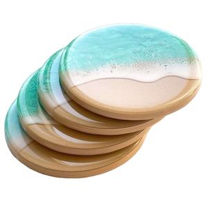 Dessous de verre rond décoratif pour table Bois et résine Océan Effet ondulé Mangez des boissons Dessous de verre isolant Style moderne Tapis et tampons pour la cuisine - Product Image 4