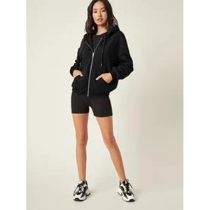 OEM Plain Black <b>Zip</b> <b>Up</b> Hoodie Women Drop Shoulder Front Pocket Hooded Jacket Wholesale - Product Image 6