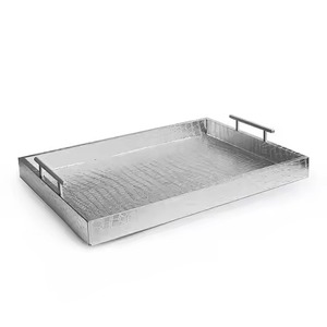 Silver Finished Stainless Steel Serving Tray Mirror Finished Multi-Function Perfume Jeweled <b>Tea</b> <b>Set</b> For Table Decorative - Product Image 4