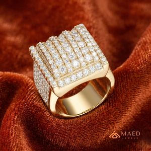 <b>Mens</b> Gold Tone Moissanite Square <b>Ring</b> Luxury Hip Hop Engagement Wedding Statement Jewelry Fashion Wear - Product Image 2