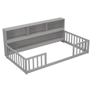 Letto a castello grigio con scaffali e sponde di protezione, struttura in legno resistente - Product Image 5