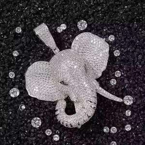 925 Silver Moissanite <b>Elephant</b> Pendant Fully Iced Out Animal Charm Rhodium Plated for <b>Gift</b> Party - Product Image 3