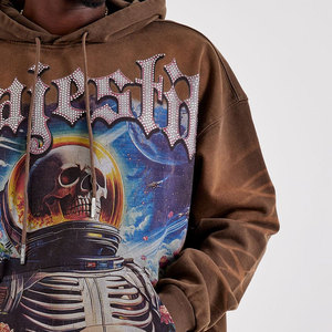 Sweat à capuche zippé pour homme en molleton bouclette 500 GSM, personnalisé, hiver, avec patch brodé, strass et effet vieilli, délavé à l'acide - Product Image 5