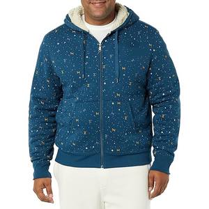 Sweat-shirt à capuche bleu marine à fermeture éclair, coupe classique, motif imprimé, vêtement décontracté d'hiver, 100% polyester, tissu en molleton français tricoté - Product Image 1