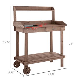 Banco da Lavoro in Legno da 36 Pollici con Ampio Cassetto Portaoggetti e 2 Ruote Rimovibili, Postazione da Giardino con Lavello Estraibile - Product Image 3