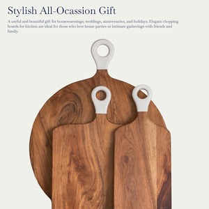 Ensemble de 3 planches à découper en bois de noyer charmantes, présentant des motifs de grain naturel et des poignées uniques à anneau blanc pour couper les légumes - Product Image 5