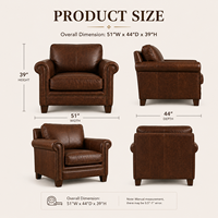 Fauteuil d'appoint robuste en cuir véritable, style Mid-Century Modern, avec accoudoirs roulés et garniture cloutée, pour salon et chambre