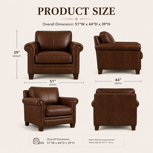 Sillón de Cuero Genuino, Resistente, con Brazos Enrollados y Adornos de Tachuelas, Sofá Individual para Sala de Estar, Muebles para el Hogar - Product Image 3