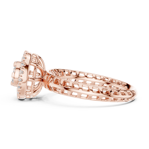 Anillo de compromiso y boda para mujer con diamantes redondos en racimo y banda pavé en oro rosa - Product Image 4