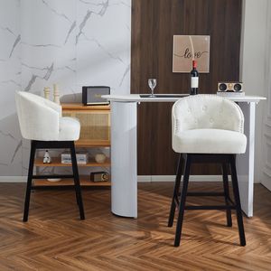 Ensemble de 2 tabourets de comptoir pivotants de 33,25 po, rembourrés, avec dossier et repose-pieds, structure en bois de caoutchouc massif, hauteur de comptoir - Product Image 6