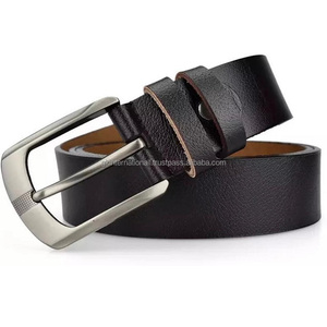 เข็มขัดลำลองสำหรับผู้ชายทำจากหนังแท้สีดำอินเดียและอุปกรณ์เสริมเข็มขัดหนังหัวเข็มขัดอัลลอยด้านแบบลำลอง - Product Image 4