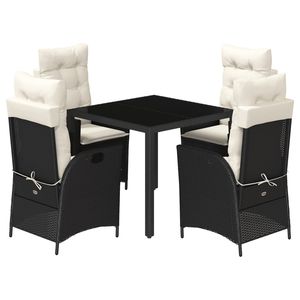 Ensemble de salle à manger de jardin noir avec coussins blanc crème comprenant table et chaises - Product Image 2