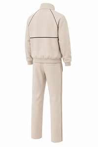 Unisex Beige Solid Half-<b>Zip</b> Full Sleeve Lightweight Breathable Fleece Tracksuit Set Side Pockets Drawstring Closure Casual - Product Image 2