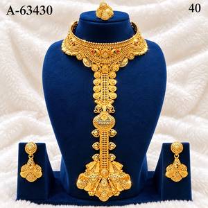 Ensemble collier et boucles d'oreilles MOLL JEWELLERS en alliage de zinc plaqué or, motif floral, zircon, bijoux ethniques tendance pour femmes - Product Image 1