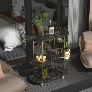 Luxury Handmade Metal Multi Tier <b>Bar</b> Cart for Dining Room Furniture Premium Handmade Metal Rolling <b>Utility</b> safe plated - Product Image 3