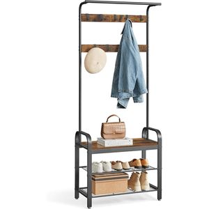 Porte-manteau d'entrée avec banc à chaussures, 9 crochets amovibles et tringle de suspension - Product Image 1