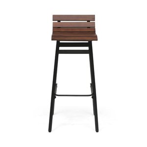 Tabouret de bar design avec structure métallique et assise en bois, style industriel, chaise de comptoir pour café et bar - Product Image 5