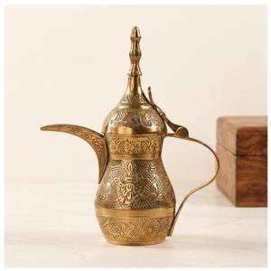 Handcrafted Arabic Dallah Brass Coffee <b>Pot</b> Vintage Middle Eastern Teapot with Engraved Floral Design Luxury Hotel Serving - Product Image 3