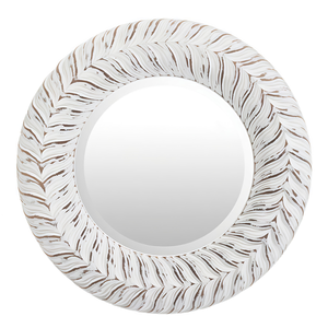 Espejo de Pared Redondo con Marco de Madera Tallada, Diseño Moderno en MDF con Acabado Blanco Lavado, para Vestidor o Sala de Estar - Product Image 2