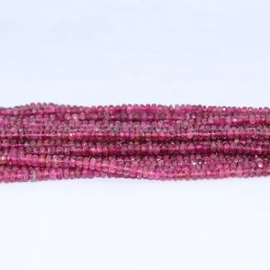 Cuentas de rondelle facetadas de turmalina Rosa natural, cuentas de rondelle de rubelita para la fabricación de joyas, gemas de turmalina rosa - Product Image 1