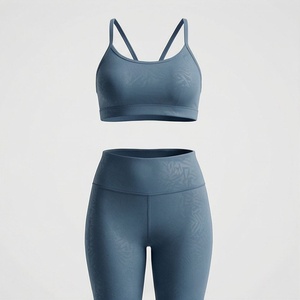 <b>Women</b> <b>Navy</b> Blue Seamless Yoga Set 2 Piece Spaghetti Strap Crop Top High Waist <b>Leggings</b> - Product Image 1