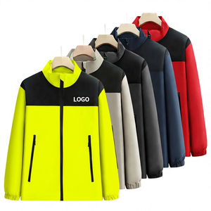 Men's Color Blocking <b>Jacket</b> Stand Collar Zipper Windproof Polyester Autumn Casual <b>Fleece</b> <b>Lining</b> Front Logo - Product Image 6