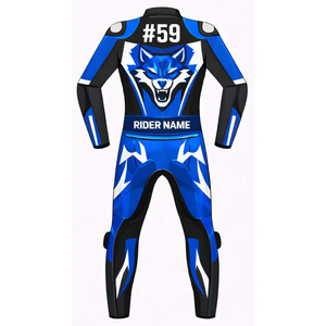 Traje de Motociclismo de Cuero Vacuno/Canguro para Hombre, Marca Blue Wolf, Mono de Una Pieza para Carreras, con Protección OEM CE - Product Image 2
