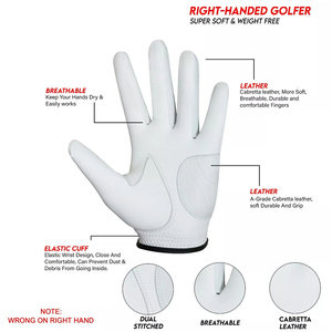 White leather <b>golf</b> glove Breathable outdoor sports Mens <b>golf</b> glove Womens <b>golf</b> glove finger protection - Product Image 3