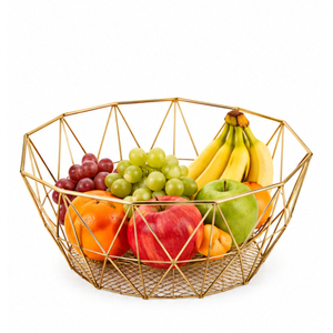 Corbeille à fruits en fil doré pour comptoir de cuisine, bol à fruits et organisateur de légumes en métal géométrique, décoration de table de luxe - Product Image 1