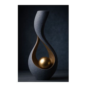 Escultura de Cerámica Abstracta Moderna, Estatua en Forma de Lágrima con Textura de Piedra Gris, Adorno Esférico Dorado para Sala de Estar Contemporánea - Product Image 2