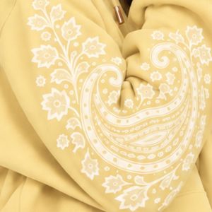 Butter Yellow Women Paisley Print Crop Hoodie Wide Leg Pants Two Piece Tracksuit Casual Streetwear Loose Fit <b>Jogger</b> <b>Matching</b> <b>set</b> - Product Image 6